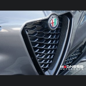 Alfa Romeo Stelvio Front V Shield Grill Frame + Emblem Frame Kit - Carbon Fiber 